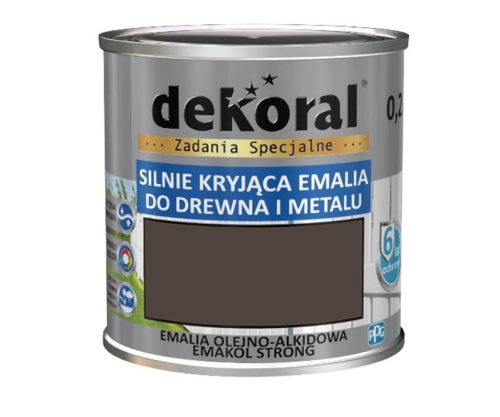 Dekoral Emakol Brązowy Połysk 0,9L silnie kryjąca emalia do drewna i metalu
