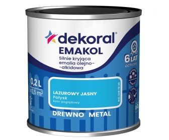 Dekoral Emakol Lazurowy Jasny Połysk 0,2L silnie kryjąca emalia do drewna i metalu
