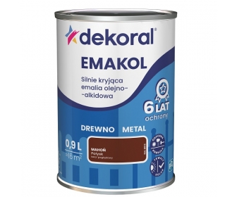 Dekoral Emakol Mahoń Połysk 0,9L silnie kryjąca emalia do drewna i metalu