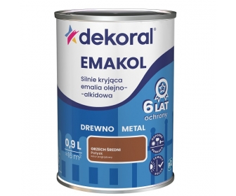 Dekoral Emakol Orzech Średni Połysk 0,9L silnie kryjąca emalia do drewna i metalu