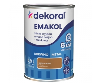 Dekoral Emakol Orzech Jasny Połysk 0,9L silnie kryjąca emalia do drewna i metalu