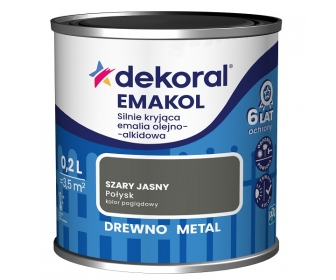 Dekoral Emakol Szary Jasny Połysk 0,2L silnie kryjąca emalia do drewna i metalu