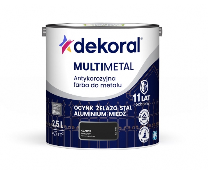 DEKORAL MULTIMETAL antykorozyjna farba do metalu czarny 2,5L