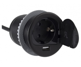 DESIGN LIGHT SINGLE BOX czarny, 1x gniazdo Schuco, 1xUSB