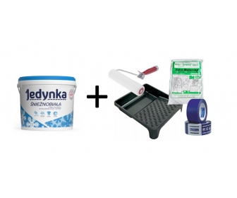 Komplet malarski: farba JEDYNKA Śnieżnobiała Emulsja 10L +  folia + wałek + kuweta + taśma malarska