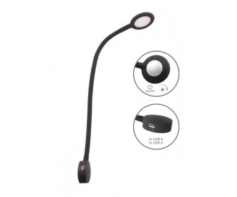 Lampka Modus TOUCH, 1xUSB A, 1xUSB C, biały, 2W 12VDC, biała ciepła, DESIGN LIGHT MODUS-T-UAC-BI-30K-02