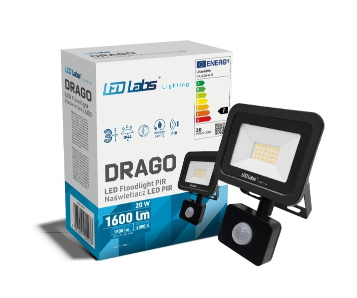 Naświetlacz LED DRAGO 20W NW IP44 SLIM PIR