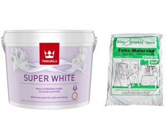 Super White 10L farba lateksowa biała z folią malarską Standard 4mx5m, Tikkurila