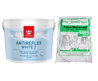 Anti-Reflex White 10L farba antyrefleksyjna z folią malarską Standard 4mx5m, Tikkurila 