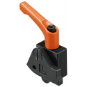 Zderzak pozycjonujący wąski z zaciskiem do MINIPRESS/PRO-CENTER, lew., czarny / pomarańczowy