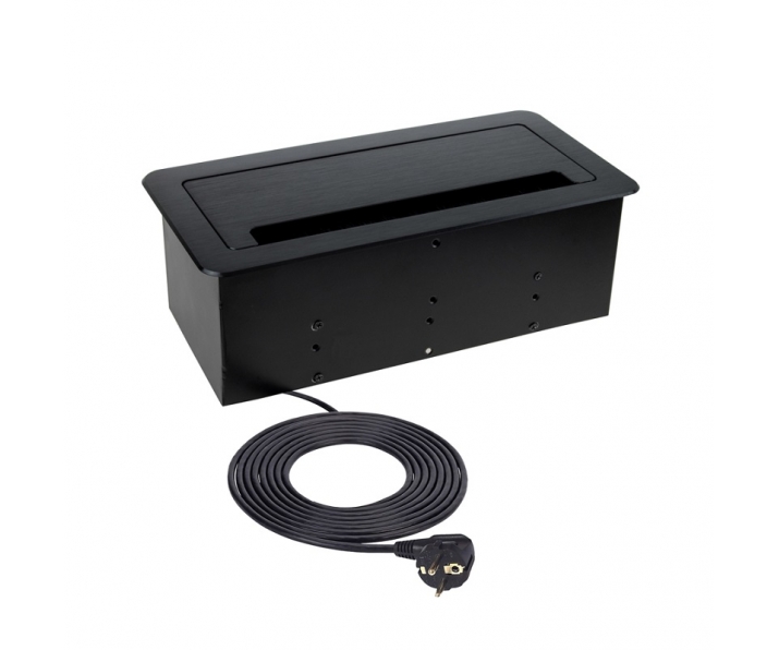 INBOX wpuszczane gniazdo meblowe, czarny 2x gniazdo FR, 1xUSB A, 1xUSB C, 1xRJ45, 1xHDMI, przewód zasilający 1,5m, DESIGN LIGHT