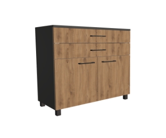 Komoda biurowa na nogach drzwi podwójne z 2 szufladami górnymi