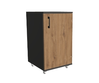 Kontener na kółkach z drzwiami i półką