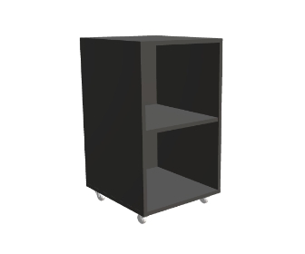 Kontener na kółkach otwarty z półkami