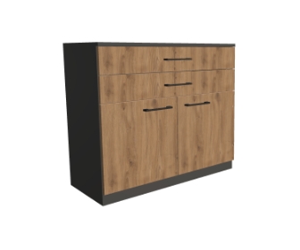 Komoda biurowa na cokole drzwi podwójne z  2 szufladami górnymi