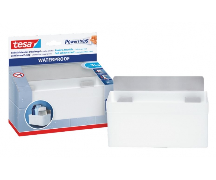 Koszyk samoprzylepny POWERSTRIPS WATERPROOF  metal/biały, do 3 kg