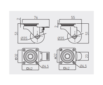 Kółko meblowe Brazylia przezroczyste 35mm (z hamulcem)