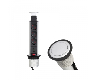 Przedłużacz biurkowy wpuszczany ALUMINIUM z USB fi60 3xgniaz, + 2 xUSB