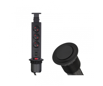 Przedłużacz biurkowy wpuszczany CZARNY z USB fi60 3xgniaz, + 2 xUSB