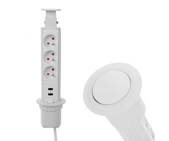 WYC. Przedłużacz biurkowy wpuszczany BIAŁY z USB fi60  3xgniaz+2xUSB