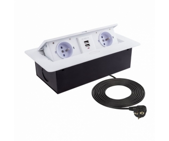 Przedłużacz biurkowy KOMBIBOX BIAŁY 2xgniazdo 2x usb z uziemieniem i przewodem wycofane