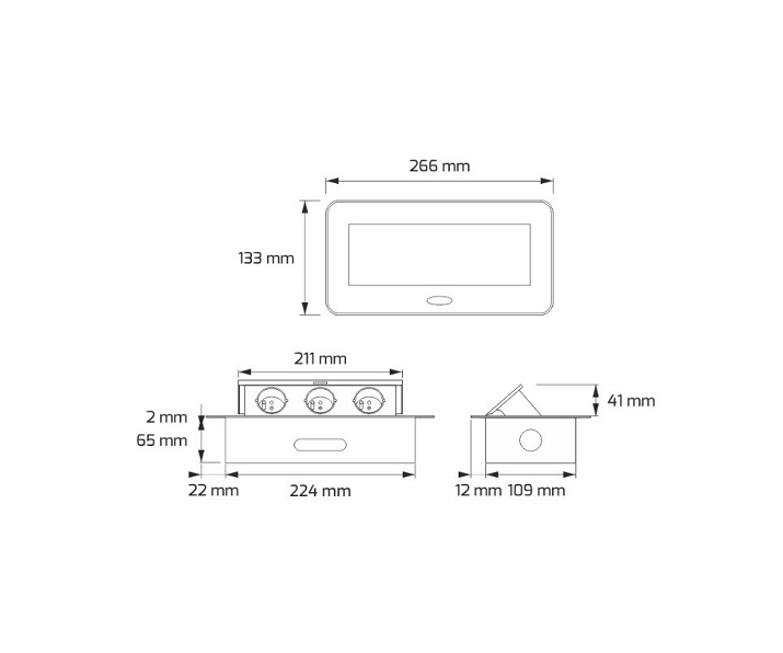 Przedłużacz biurkowy KOMBIBOX czarny 3x gniazdo Uzbrojony z przewodem 3m