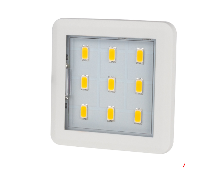 SQUARE 3 oprawa LED, 2,5W 12VDC 9pkt, ZIMNA kwadratowa, ramka biała z 2m przew. mini amp