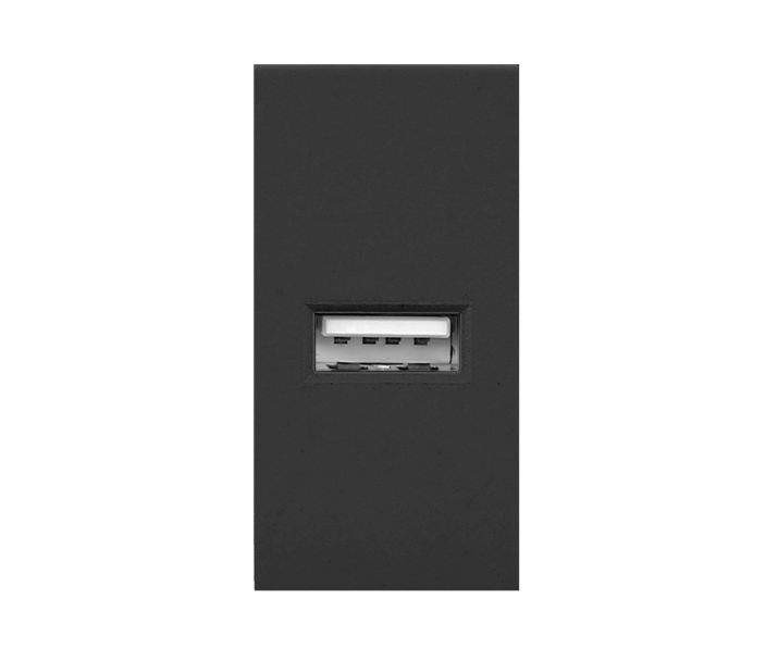 wyc,NOEN USB, port modułowy 22,5x45mm z ładowarką USB, 2,1A 5V DC, czarne