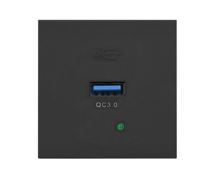wyc.NOEN USBQ, port modułowy 45x45mm z ładowarką USB quick charge 3A/5V  2A/9V  1,5A/12V, czarny