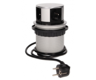 wyc.Przedłużacz biurkowy/ gniazdo meblowe Ø10cm wysuwane z blatu z przewodem 1,5m, 4x2P+Z