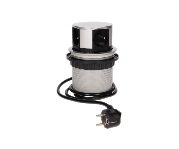 wyc.Przedłużacz biurkowy/ gniazdo meblowe Ø10cm wysuwane z blatu z przewodem 1,5m, 4x2P+Z