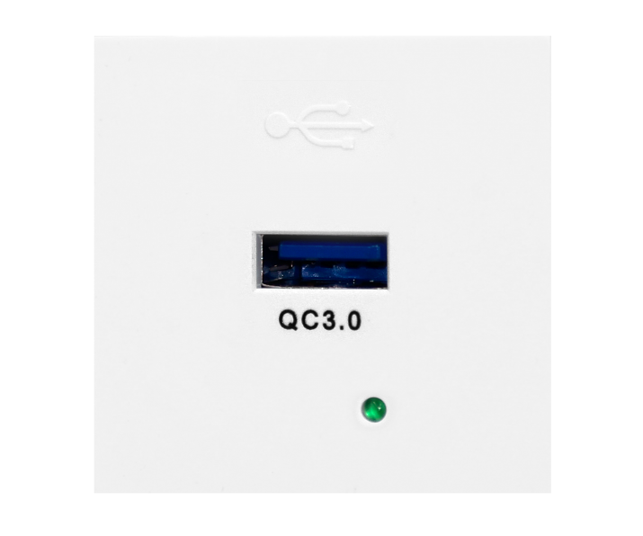 NOEN USBQ, port modułowy 45x45mm z ładowarką USB quick charge 3A/5V  2A/9V  1,5A/12V, biały
