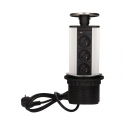 wyc.Przedłużacz biurkowy/ gniazdo meblowe Ø10cm wysuwane z blatu z przewodem 1,8m, 3x2P+Z, INOX