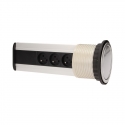 WYC. Przedłużacz biurkowy/ gniazdo meblowe Ø10cm wysuwane z blatu z przewodem 1,8m, 3x2P+Z, 2xUSB SREBRNY
