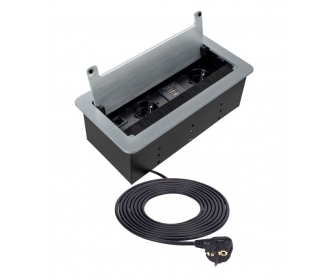 INBOX Przedłużacz biurkowy/ wpuszczane gniazdo meblowe 2xUSB, RJ45, HDMI, srebrny, 2x gniazdo francuskie, przewód 1,5m