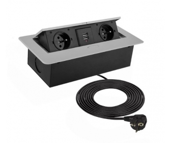 Przedłużacz biurkowy KOMBIBOX ALUMINIUM 2xgniazdo 2x usb z uziemieniem i przewodem 3mb