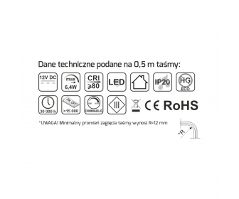 DESIGN LIGHT R-COB-480-8-30K-02 Taśma COB 480 LED/m IP20 12,8W/m biała ciepła