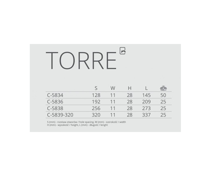 Uchwyt TORRE L-192 P61 czarny mat