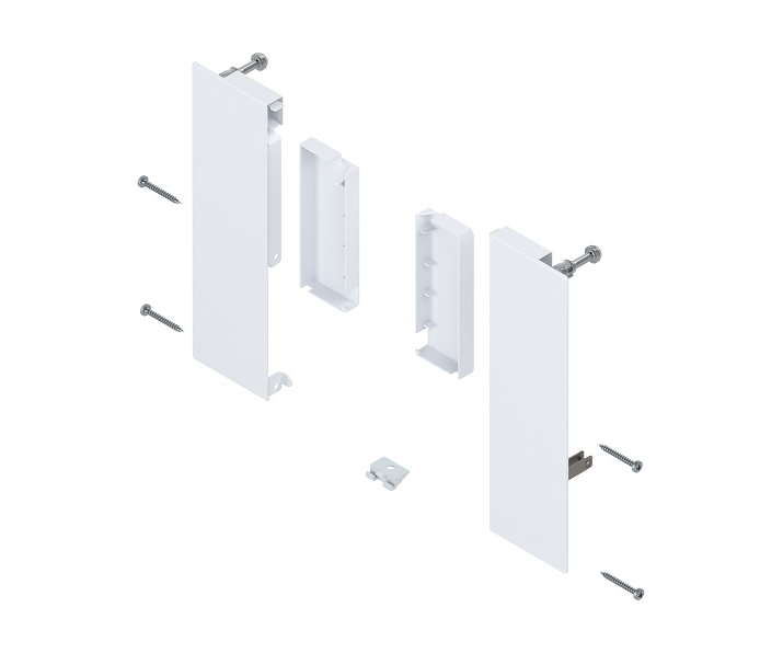 Mocowanie frontu MERIVOBOX, biały mat, do szuflady wew z relingiem poprzecznym, lewe/prawe