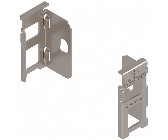 Uchwyt drewnianej ścianki tylnej LEGRABOX, wys. N (80 mm), prawy+lewy, niklowany