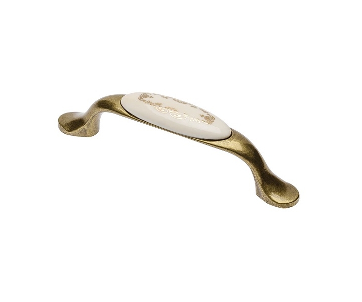 Uchwyt meblowy stare złoto z białą porcelaną orient gold