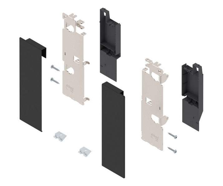 Mocowanie frontu LEGRABOX pure , wys. C, czarny carbon mat, do szuflady wew z relingiem, lewe/prawe