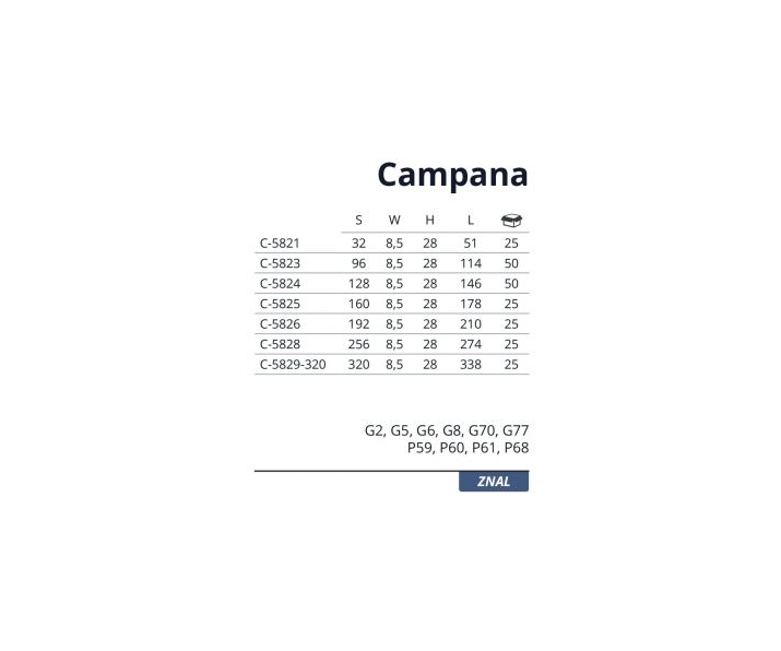 Uchwyt CAMPANA L-192mm G3 złoty