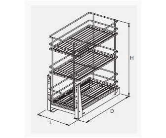 Kosz cargo 300 trzypoziomowy STANDARD, mocowanie dolne, G2 chrom, NOMET W-2312M-300.G2