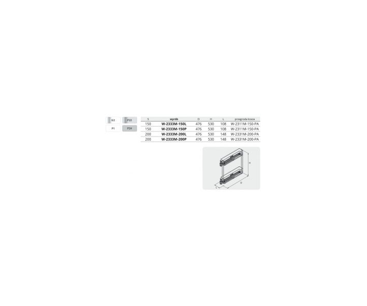 Kosz cargo 200 dwupoziomowy STANDARD PRO, mocowanie boczne, lewy, P68 antracyt, NOMET W-2333M-200L.P68