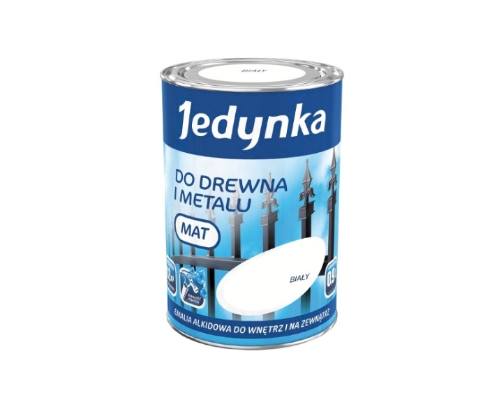 Farba Jedynka do drewna i metalu Biały Mat 0,9L