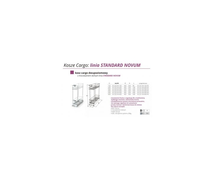 Kosz CARGO 50 II poz. Standard NOVUM  mini srebrny P22 Wyc