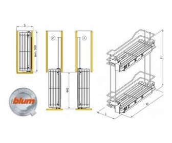 Kosz cargo 200 dwupoziomowy PRESTIGE, mocowanie boczne, lewy, P68 antracyt, NOMET W-2313B-200L.P68
