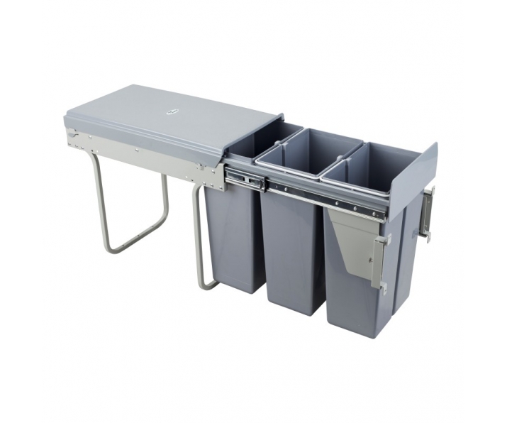 SEGREGATOR NA ODPADY 3x 10L - 30 cm Szary z mocowaniem Frontu 