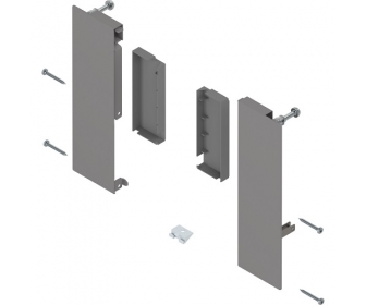 Mocowanie frontu MERIVOBOX, szary indium mat, do szuflady wew z relingiem poprzecznym, lewe/prawe